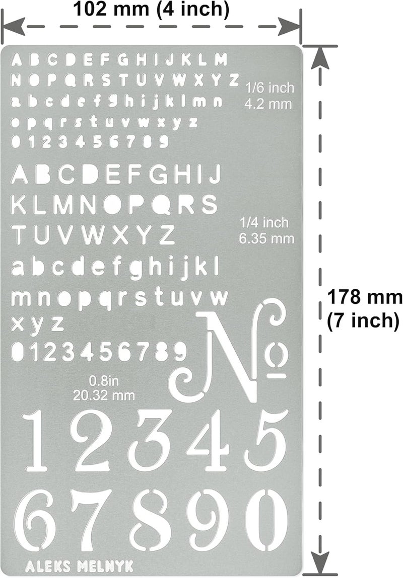 Aleks Melnyk No.422 Metal Stencil, Tiny Letters, Normografo, Pyrography, Wood Burning, 1 PCS, Template, Engraving Wood and Patterns, Alphabet and Number, Lettering, Letting, Bullet Journaling - Image 4